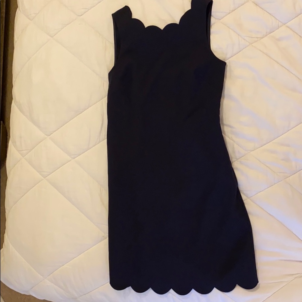 J Crew scalloped navy blue dress